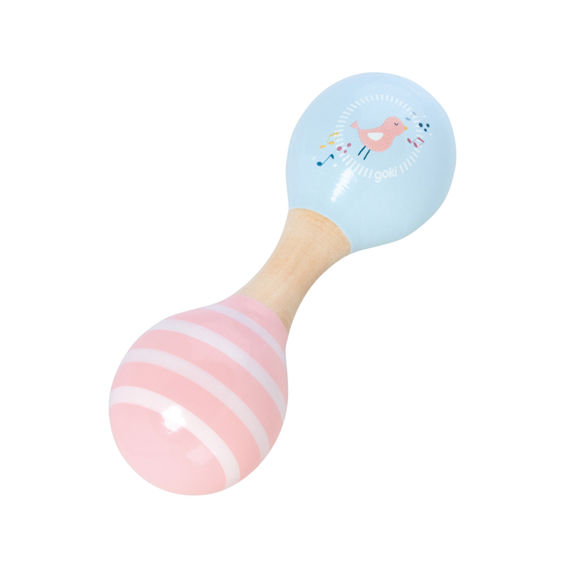 Sonajero doble Goki con pajarito, juguete musical para bebés fácil de agarrar
