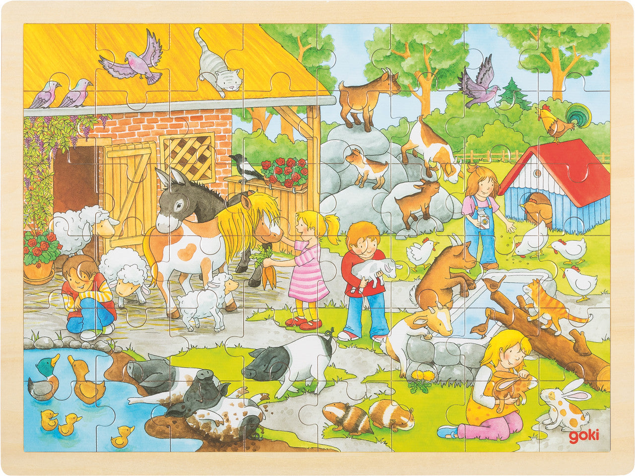 Puzle de madera Granja Goki 24 piezas, rompecabezas infantil ilustrado tamaño 40 x 30 cm