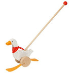 Gansa Bertha de empuje Goki, detalle de ruedas y cuerpo del juguete para acompañar el movimiento