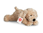 Perrito de peluche beige Hermann Teddy 20 cm, foto lifestyle y detalle de textura