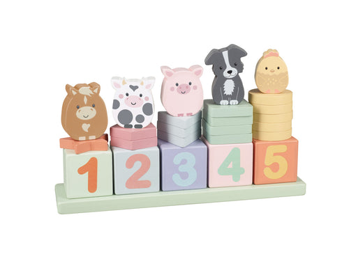Animales granja para contar, piezas de madera de colores y números 1 a 5, juego educativo