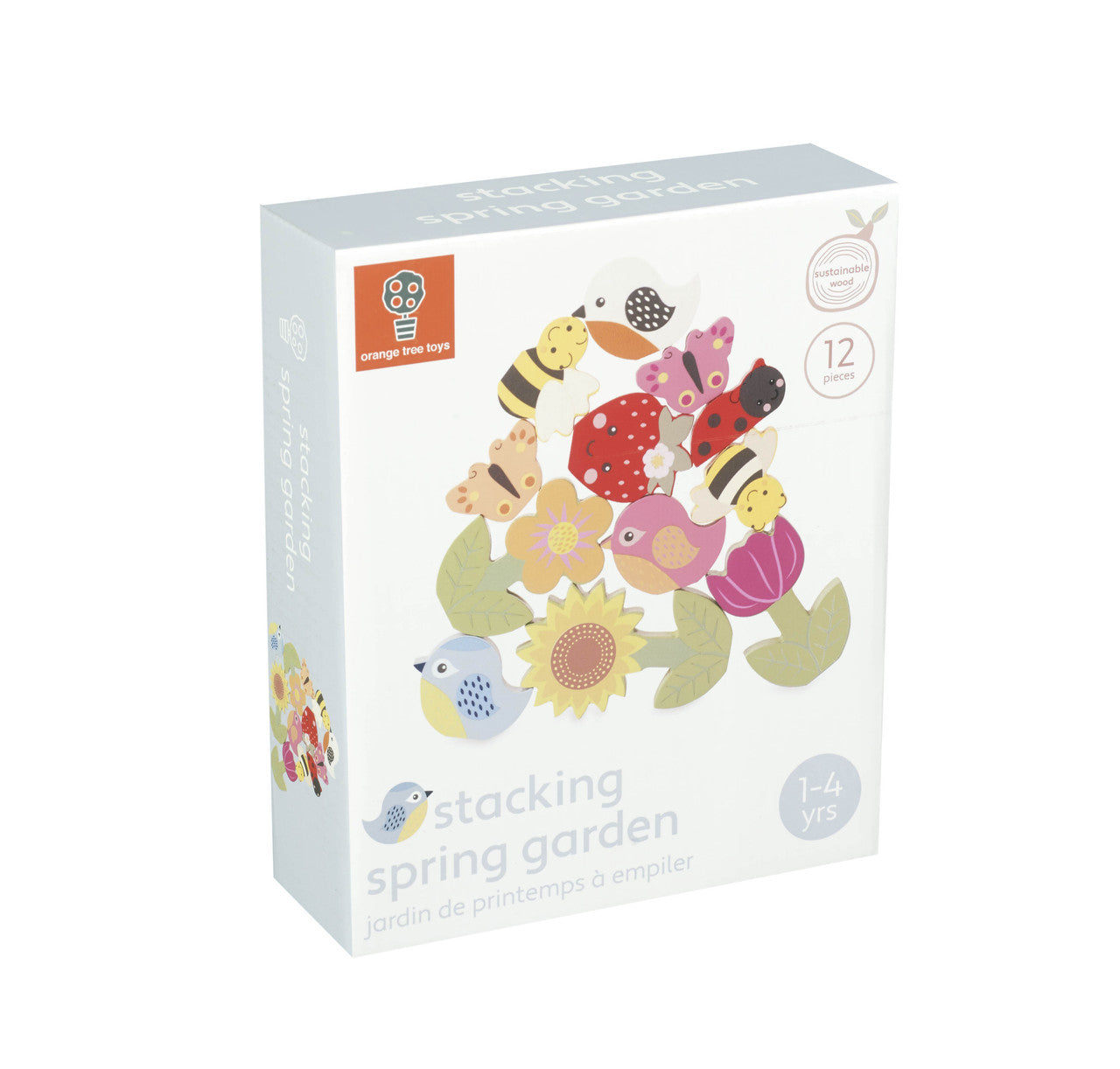 Empaque del juego de madera Jardín de primavera para apilar, set con flores y animales