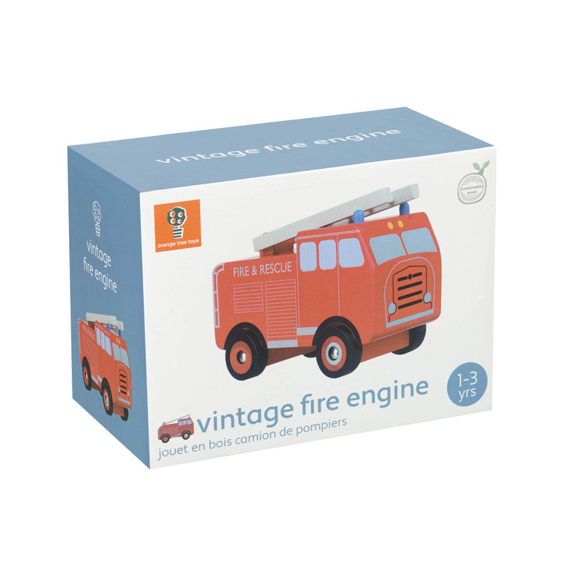 Empaque del camión de bomberos de madera, caja ilustrada reciclable